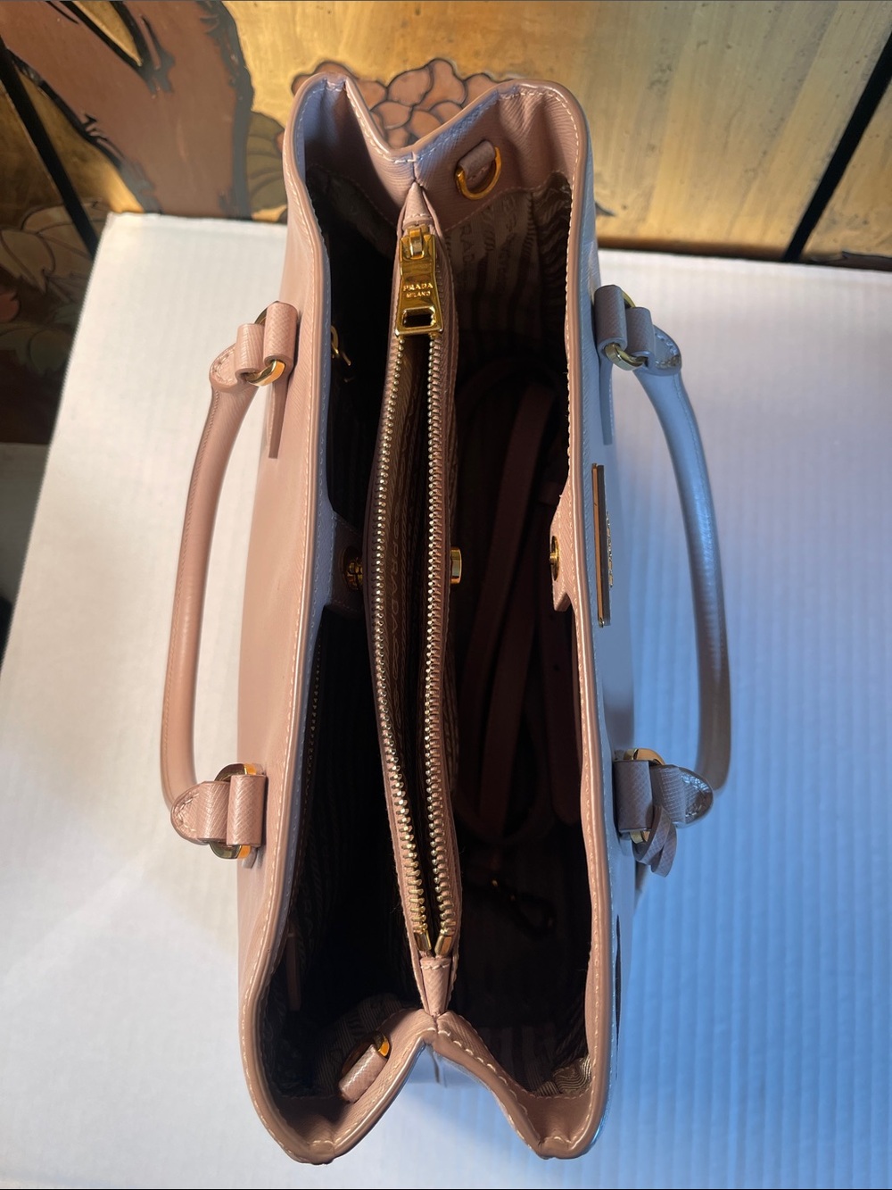 Prada Galleria Nude Saffiano Leather Double-Handle Satchel with Strap - Picture 3 of 15